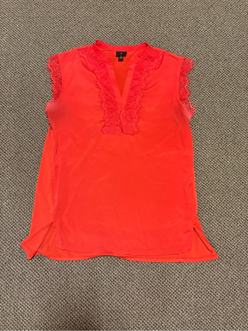 Worthington Bright Coral Lace-Trim Sleeveless V-Neck Shell